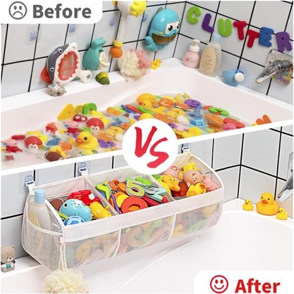 3 Compartment Horizontal Large Openings Bath Toy Organizer for Tub, Toy Storage - Picture 5 of 7